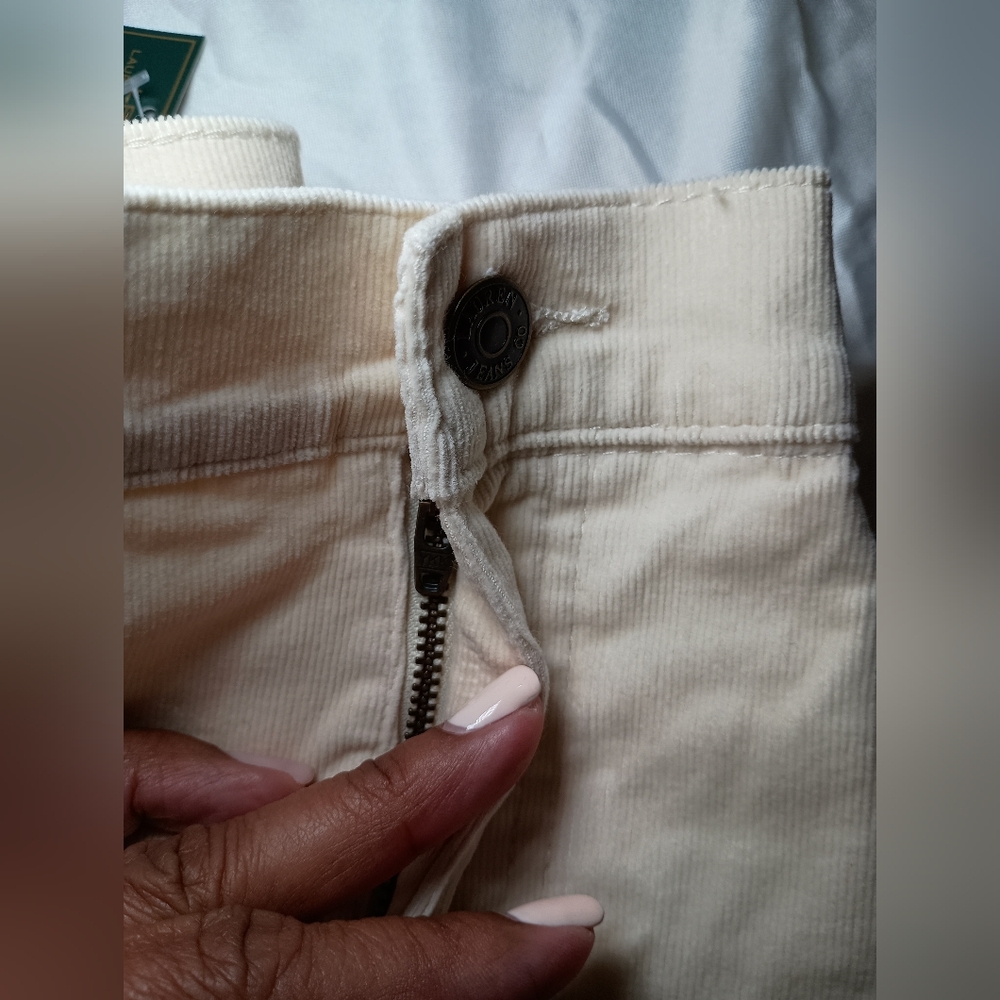 LRL Lauren Jeans Co. Cream Corduroy Pants –Size 14W Slimming Classic Straight - Picture 10 of 13